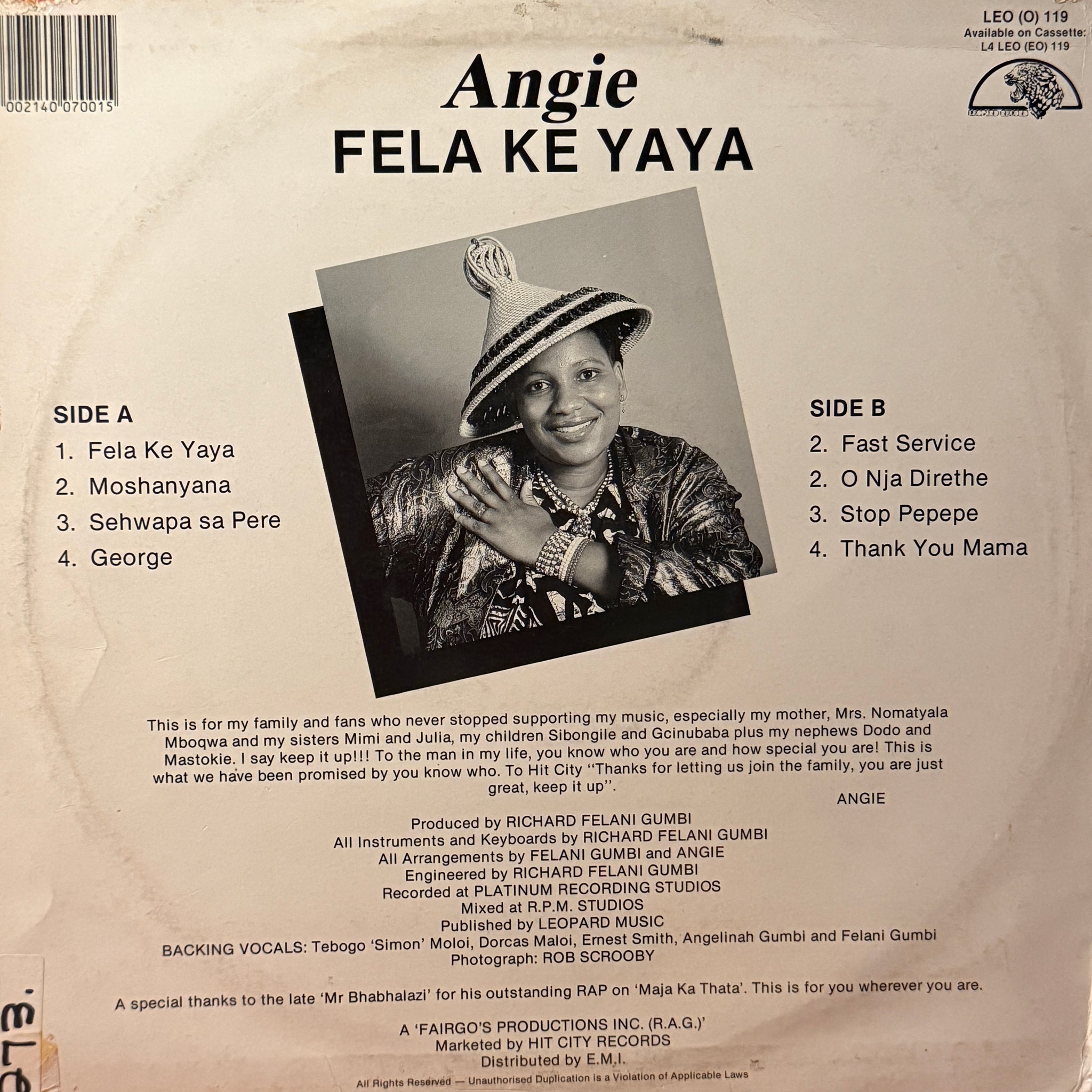 Angie Gumbi ‎– Fela Ke Yaya